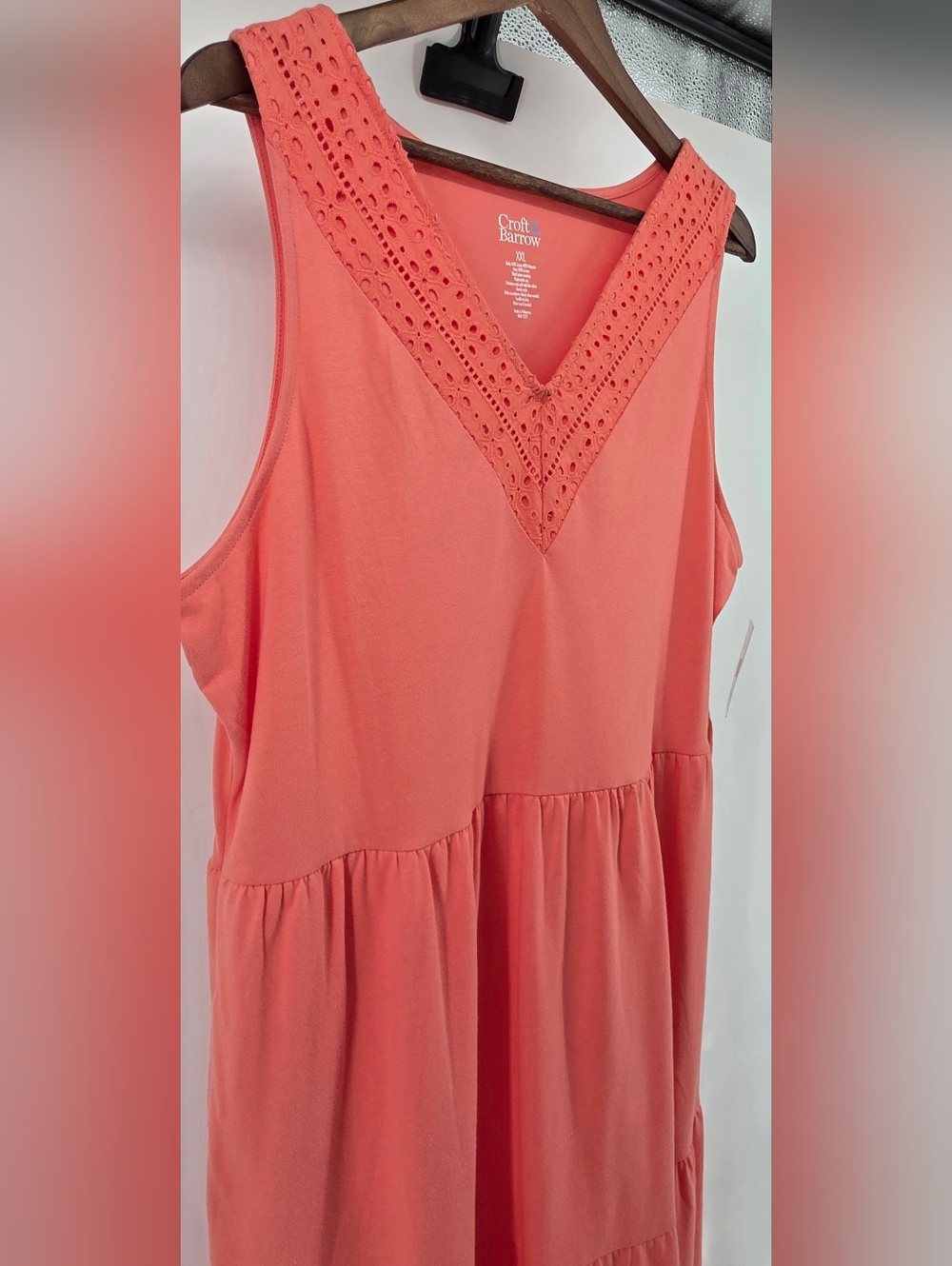 Croft & Barrow Coral Embroidered Tiered Boho Cottagecore Casual Dress - Size XXL - Picture 5 of 15